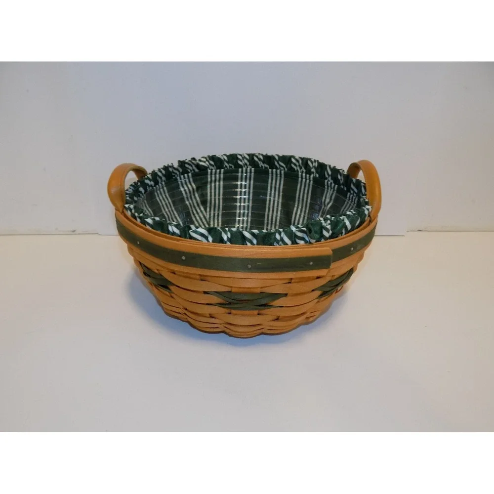 Popcorn Basket w/ Liner & Protector 1999 Christmas Holiday Longaberger GREEN